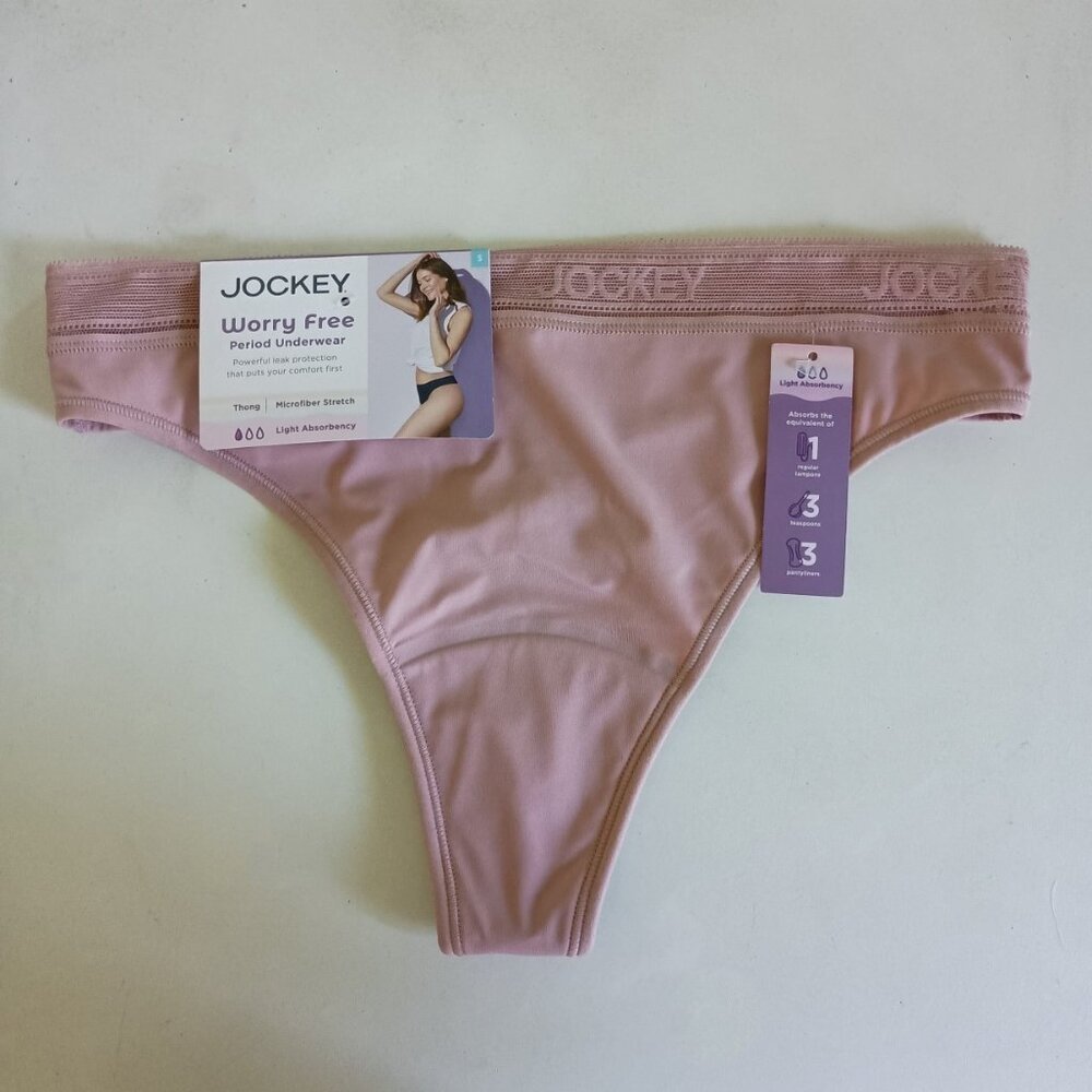 NWT Jockey microfiber worry free period underwear dusty rose thong size S